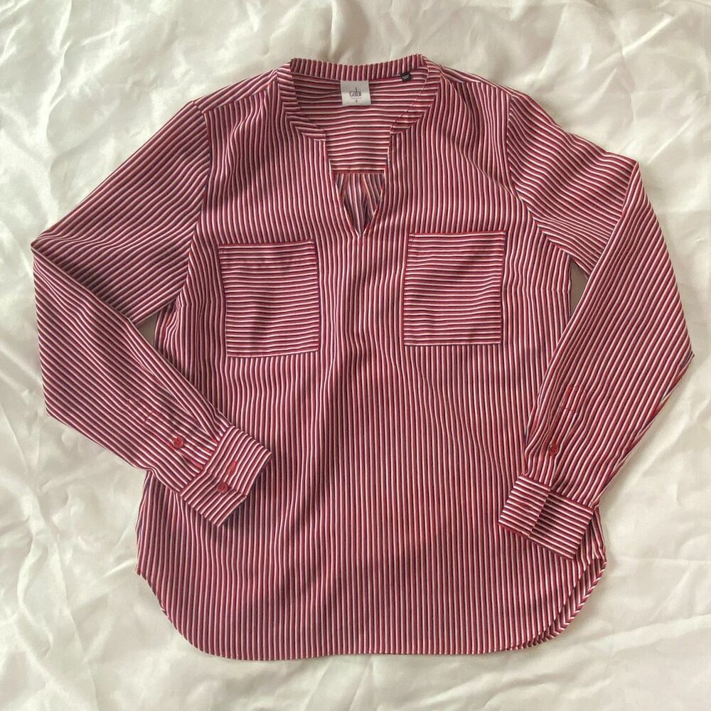 Striped Collarless Blouse